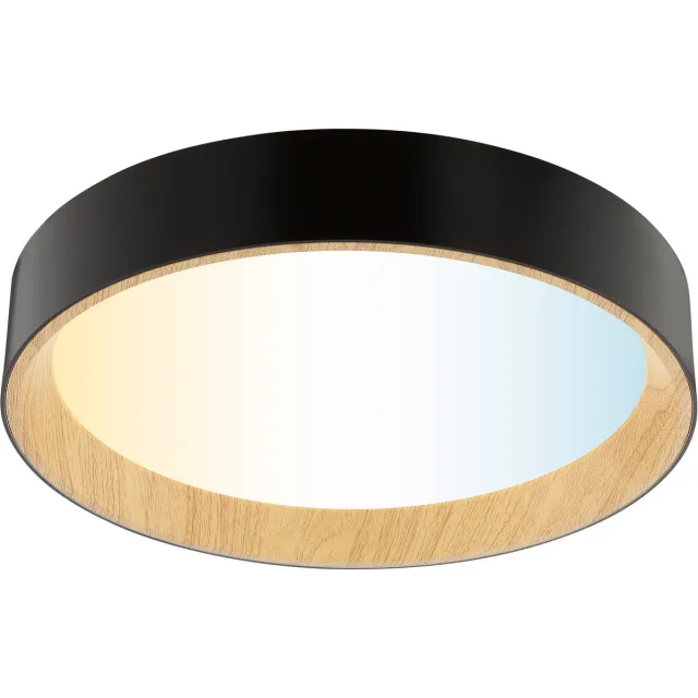 Brilliant Larios - Plafondlamp - LED 9.2W - CCT - 3000K-6500K - Dimbaar - Nachtlicht - Timer - Afstandsbediening - Hout kleur - Zwart