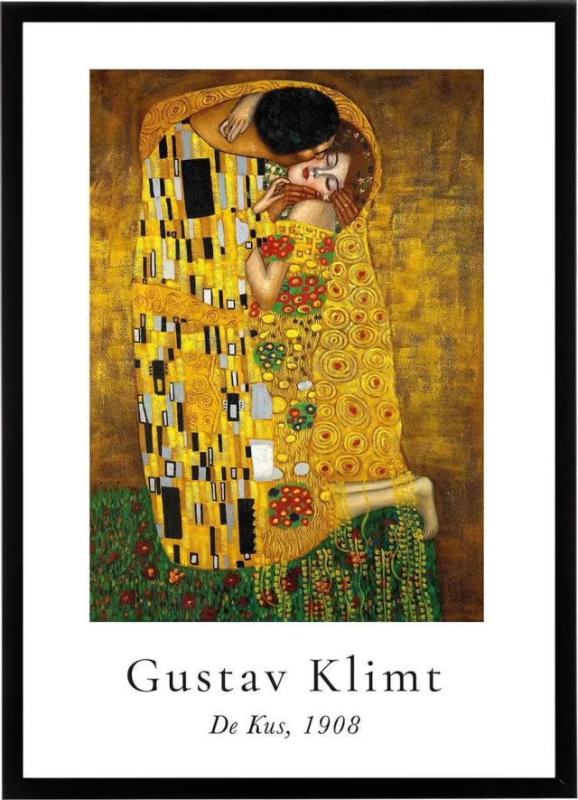 Esque Poster Gustav Klimt - De Kus - In Passe Pastout - Art Nouveau - Kunst Print - 50x70 cm Poster in passe partout