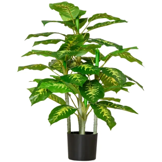ZYLARO Kunstplant - Kunststof - Cementpot - Voor binnen en buiten - 95 cm - Groen groen + zwart