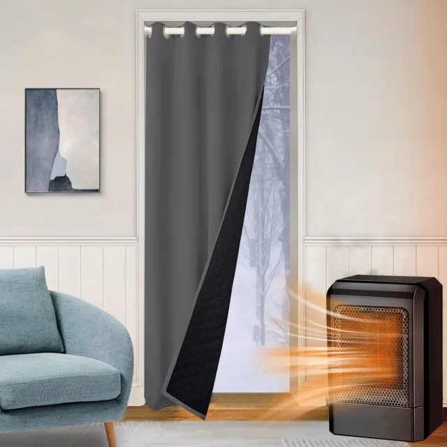 Qelus Verduisterende Gordijnen Kant en Klaar met Ringen - 132x203 cm - Isolerend, Waterdicht & Winddicht - 405gsm Blackout Gordijn voor Deur - Thermisch Deurgordijn - Grijs