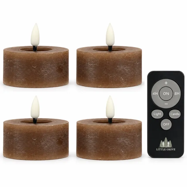 Little Grove set van 4 LED-theelichten van echte wax - Ø7x3 cm - Mocha