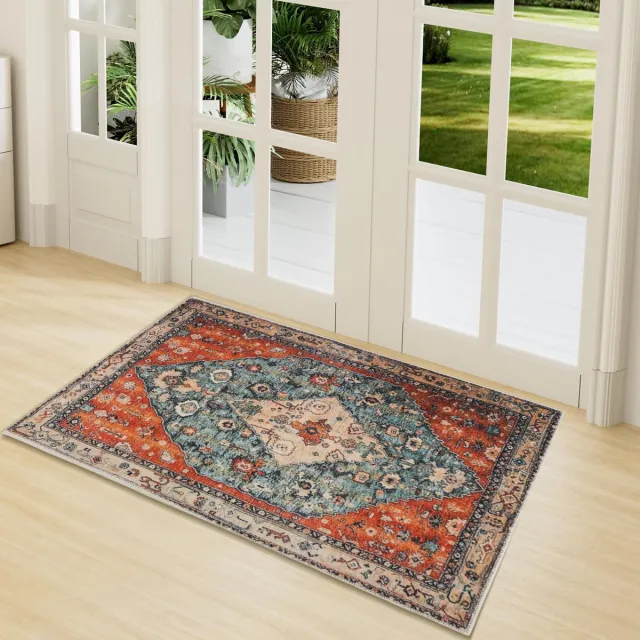 Ibenzoa Wasbare Antislip Deurmat met Vuilvangfunctie voor Binnen en Buiten, 60 x 90 cm oranje