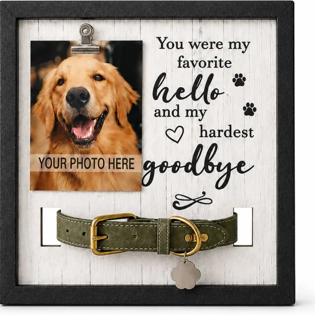 Sercano Huisdier Gedenklijst – Herdenkingsfotolijst Hond & Kat met Halsbandhouder en Fotoklem – Rouwcadeau – Zwart