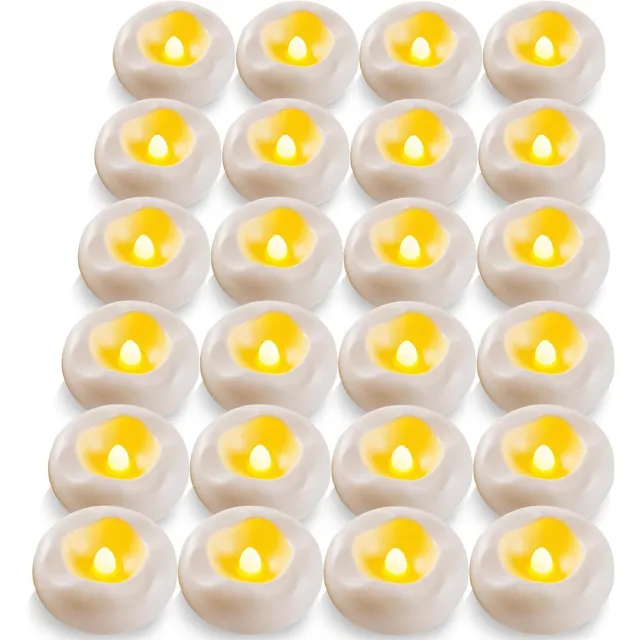 Huttutu LED Kaarsen - Drijvende LED Kaarsen - Waterdichte Drijvende Kaarsen met Warm Wit Licht - Batterijgevoed en Vlamloos - Geschikt voor Tafeldecoratie Badkuip Zwembad en Fontein - 24 Stuks - Formaat 5.8x2.5 cm