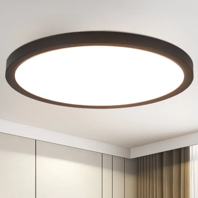 NETTLIFE Plafondlamp LED - 30cm - Zwart - rond - 4000K Neutraal wit Licht - Modern Plafondverlichting - Plafondlamp plat - voor Slaapkamer | Woonkamer | Keuken- 24W