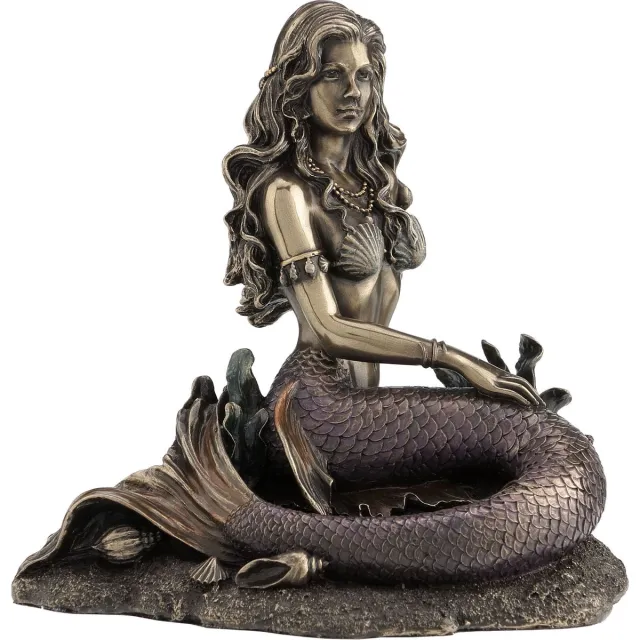 Veronese Design Beeld/figuur - "Enchanted Song" Zeemeermin Zittend - (hxbxd) ca. 17,5cm x 15cm x 12cm bronskleurig