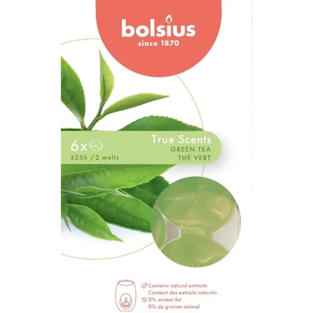 Bolsius Wax melts pack 6 True Scents Green Tea groen