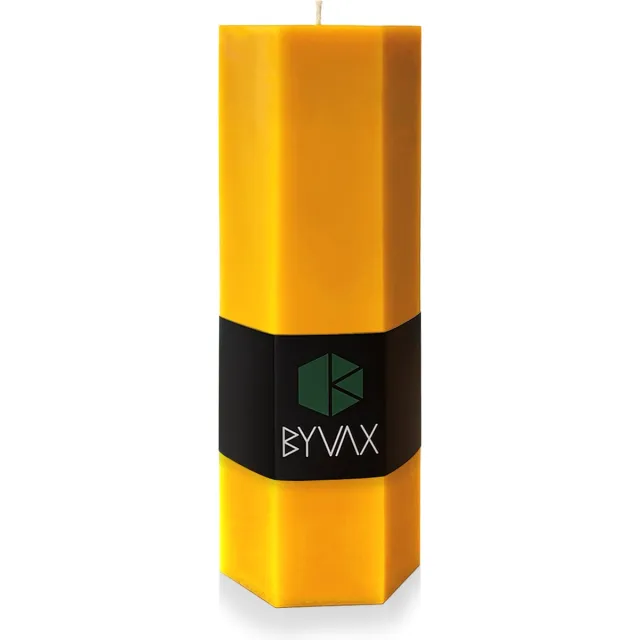 BYVAX Bijenwas Stompkaars HEKLA | 23cm Hoog | 100% Zuivere bijenwas kaars | Handgemaakt Geel