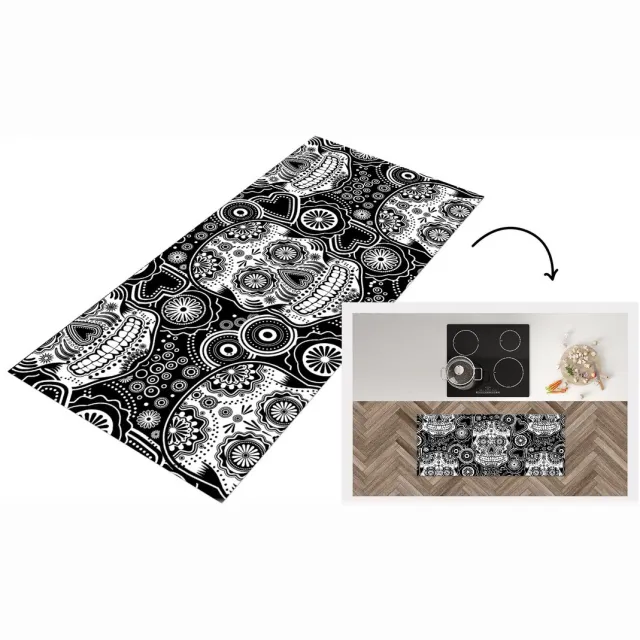 KitchenYeah Keukenloper - Loper keuken - Tieners - Skull - Bloemen - Patronen - Keukenloper vinyl Multicolor