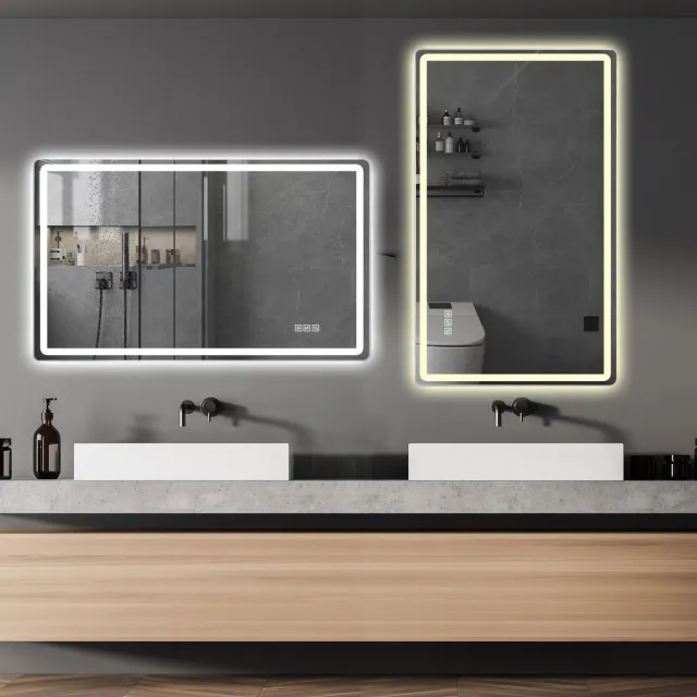 REDOM Badkamerspiegel - Frameloos met LED-verlichting - Anti-condens en traploos dimbaar - Modern - Badkamer - Glas en metaal - 120 x 60 cm Zilver