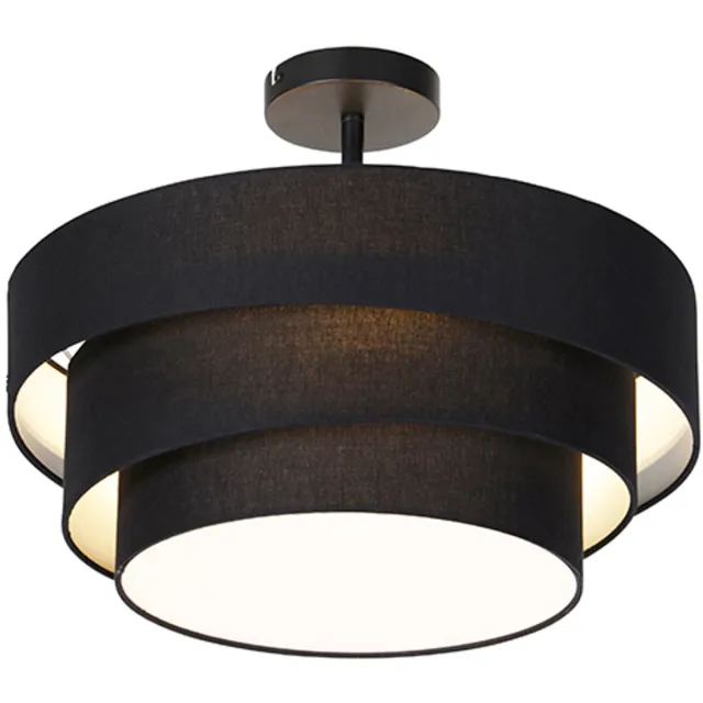 QAZQA drum-neutron - Moderne Plafondlamp - 3 lichts - Ø 450 mm - Zwart - Woonkamer | Slaapkamer | Keuken