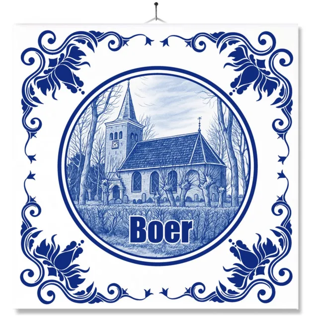 MC Living Tegel Met Opdruk | Boer | Delft Blauw | Cadeau | Inclusief Geschenkdoos | Standaard | Ophangsysteem Multi-Color