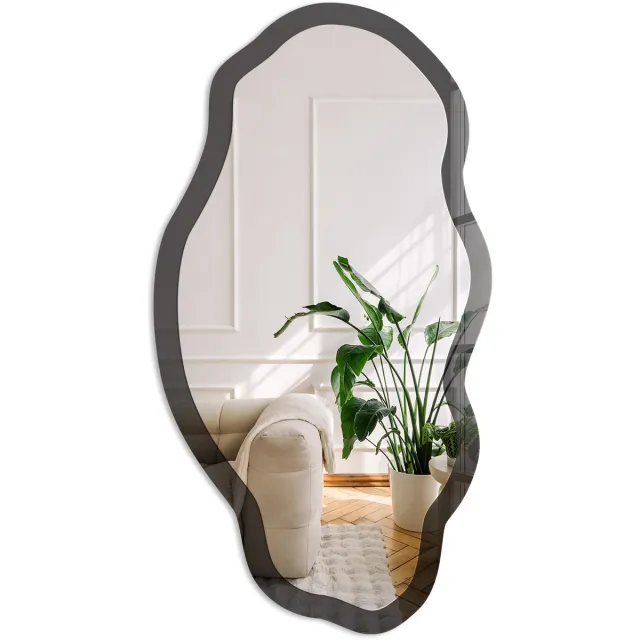 Coloray Zwart Spiegel - Zwart Moderne Rechthoekige Wandspiegel - Organische Spiegel - Woonkamer, Kantoor, Slaapkamer - Klassiek - 45x90 cm - Totale afmeting 52x97 cm Zwart, Zwart