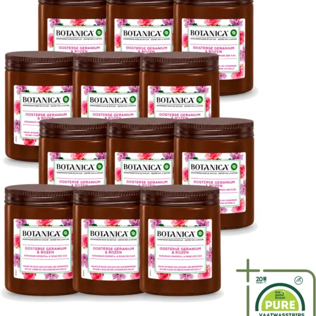 12 x Botanica by Air Wick - Geurkaars - Geranium & Rozen - 40 Uur Brandduur - Grootverpakking - Vaatwasstrips - Geurkaars - Geranium En Rozen - 40 Uur Branden - Natuurlijke Geur - Bloemige Geur