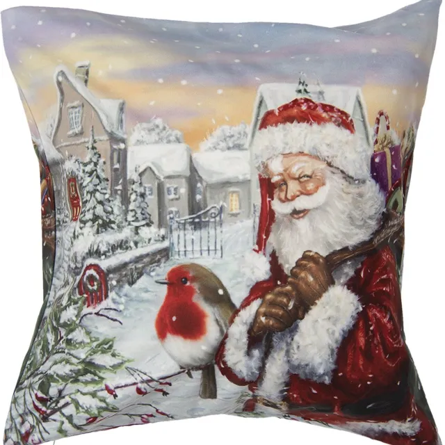 Clayre & Eef Kussenhoes 45x45 cm Wit Polyester Vierkant Kerstman Sierkussenhoes