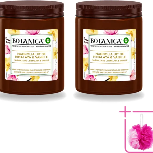 Air Wick 2 x Botanica by Air Wick - Geurkaars - Vanille & Magnolia - 40 Uur Brandduur - Bulkverpakking - Geurkaars - Douchemop - Vanille en magnolia Bruin