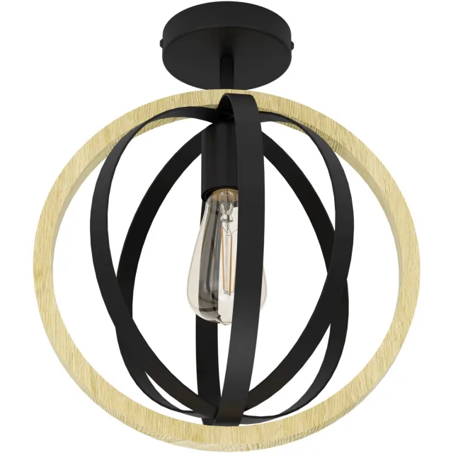 Eglo Basildon Plafondlamp - E27 - Staal|Hout - Zwart|Bruin
