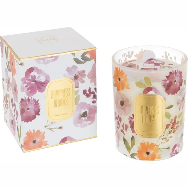 J-Line geurkaars Happiness Blooms - Mimosa & Rose - glas - wit - large - 70U Multi