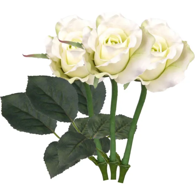 Bellatio Flowers & Plants Top art Kunstbloem roos Alice de luxe - 3x stuks - wit - 30 cm - kunststof steel - decoratie