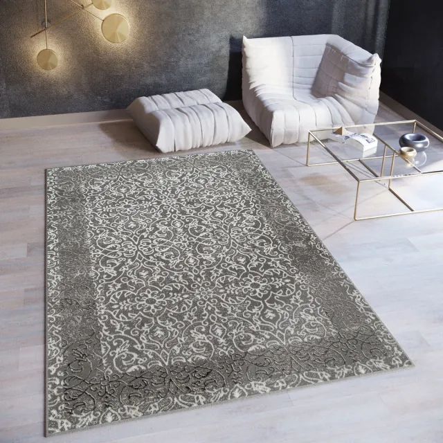 Tapiso Ares Vloerkleed Grijs Donker Laagpolig Woonkamer Frame Oriental Tapijt Donkergrijs