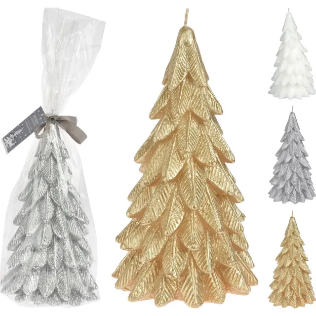 H&S Decoration Kerstboom in de vorm van kaarsjes - 3 stuks - Goud Zilver en Wit - 18 cm hoog - kerst -kerstverlichting Goud en Zilver en Wit