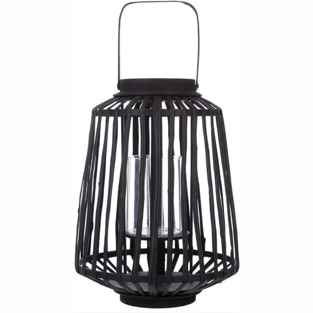 Silumen Rotan Deco Lantern en Glass Candle Glass 12cm - Overig - Zwart - SILUMEN