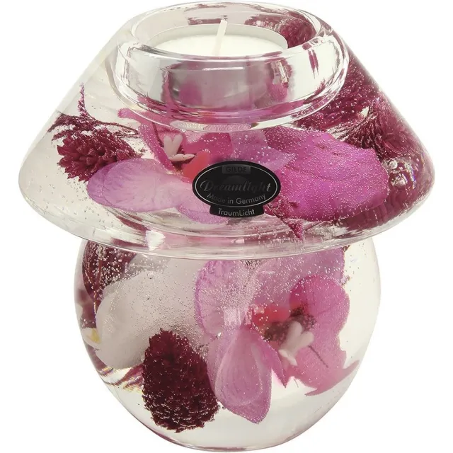 Rawa Handgemaakte waxinelichtje houder met bloemen - glas - paars rose wit- 11x11 cm - kaarshouder