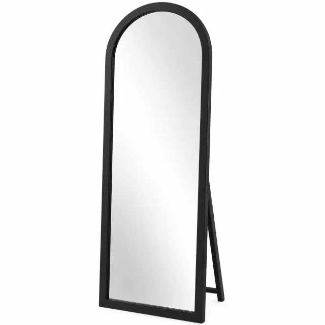 VILIMA Spiegel - Staande spiegel - Spiegel met zwarte rand - Spiegel voor slaapkamer, woonkamer, hal - Boogvorm - Zwart - 160x55 cm