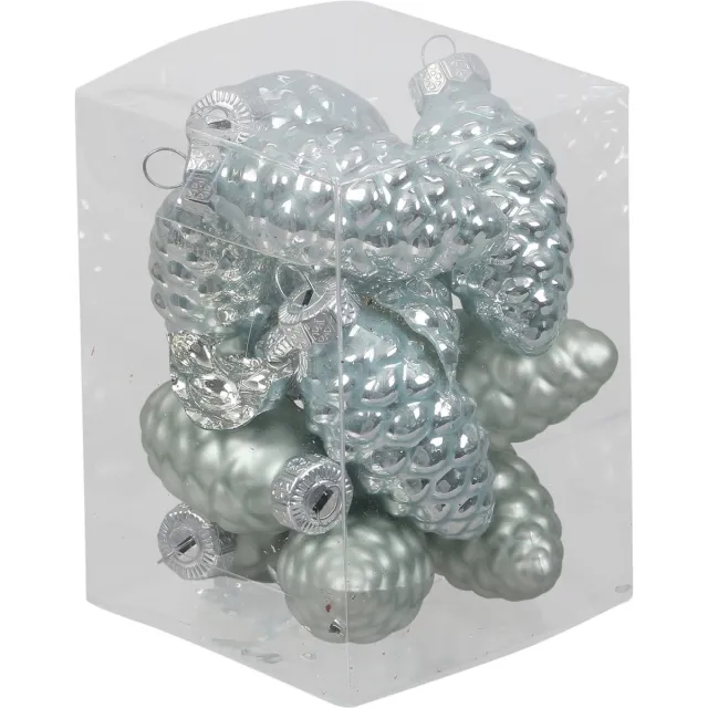 Othmar Decorations 12x Dennenappel kersthangers/kerstballen mintgroen (oyster grey) van glas - 6 cm - mat/glans - Kerstboomversiering