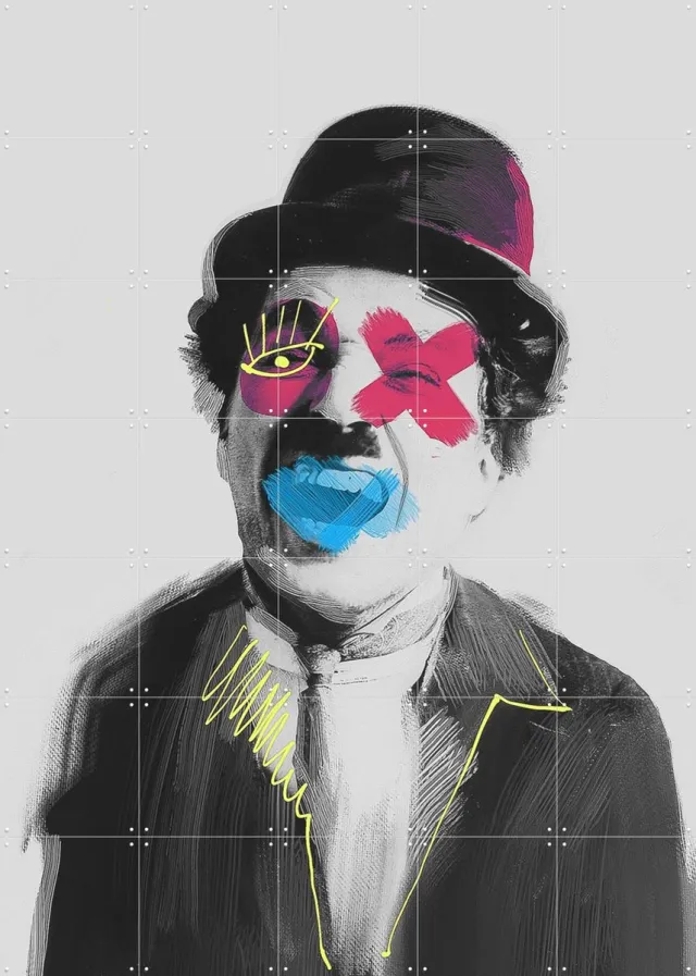 IXXI Silly Charlie, Pop-art by Tadej - 100 x 140 cm - Grote wanddecoratie en posters - Illustraties, Kleurrijk, Pop art, Digitale Kunst, Cartoonesk Blauw