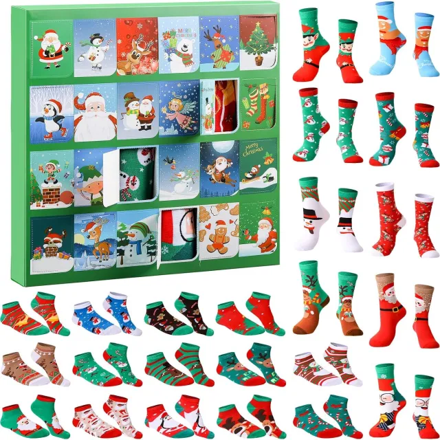 KZQ Kerstsokken Adventskalender 2026 - 12 Dagen Aftelkalender - 12 Paar Warme Sokken - Adventssokken - Sokken Adventskalender - Met Kerstboom Elanden & Sneeuwpop Patronen - Voor Dames Heren & Volwassenen - Kerstcadeau - Countdown Groen