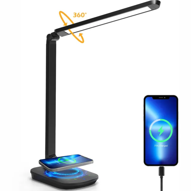 Aigostar Bureaulamp LED Dimbaar - 5 Lichtkleuren (2700K-6000K) - USB oplaadpoort - Tafellamp - Leeslamp - Bedlamp - Zwart