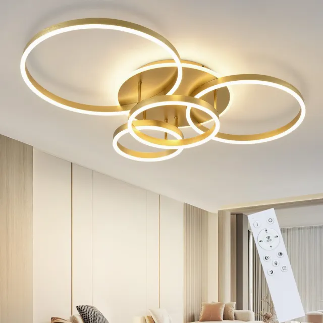 NETTLIFE LED Plafondlamp - dimbaar - woonkamerlamp - goud - 4 ring - acryl - 90W - Slaapkamerlamp L 97.5cm gouden
