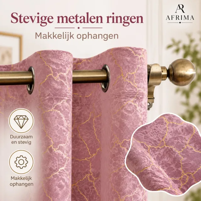 AFRIMA Fluwelen Verduisterende Gordijnen Set 2 Stuks 140x260 cm Roze