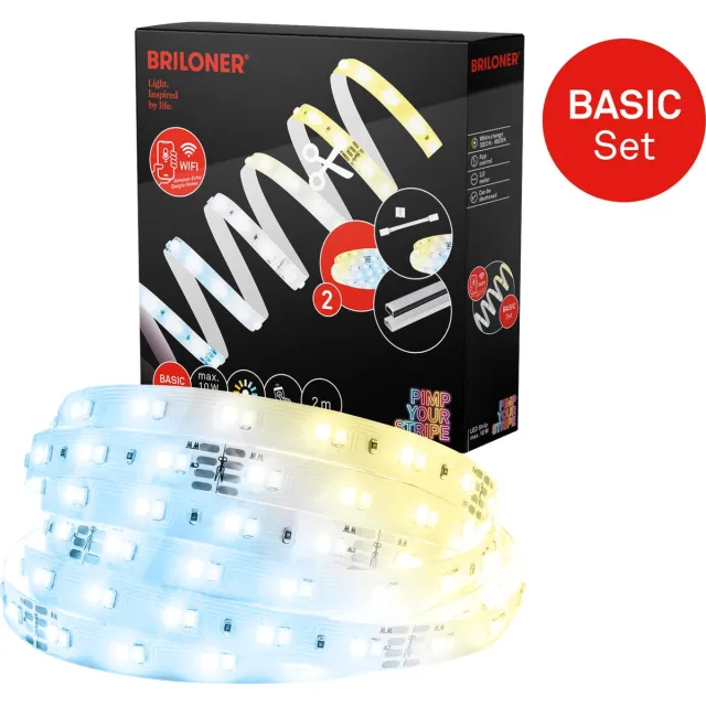 Briloner Pimp Your Stripe - led strip starterset LED Strip 2m, WiFi, CCT, spraakbesturing Wit