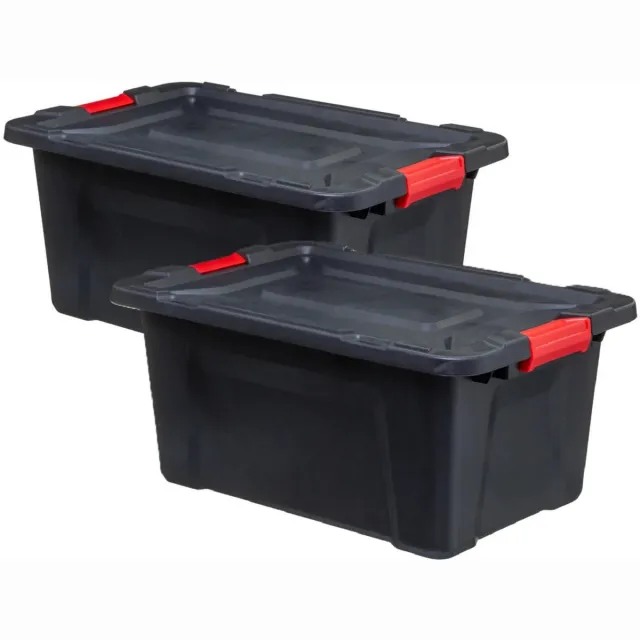 5Five® 5Five opbergbox/opbergkrat - 2x - 100 Liter - zwart - kunststof - L75 x B51 x H38 cm - stapelbaar - heavy duty opbergbak