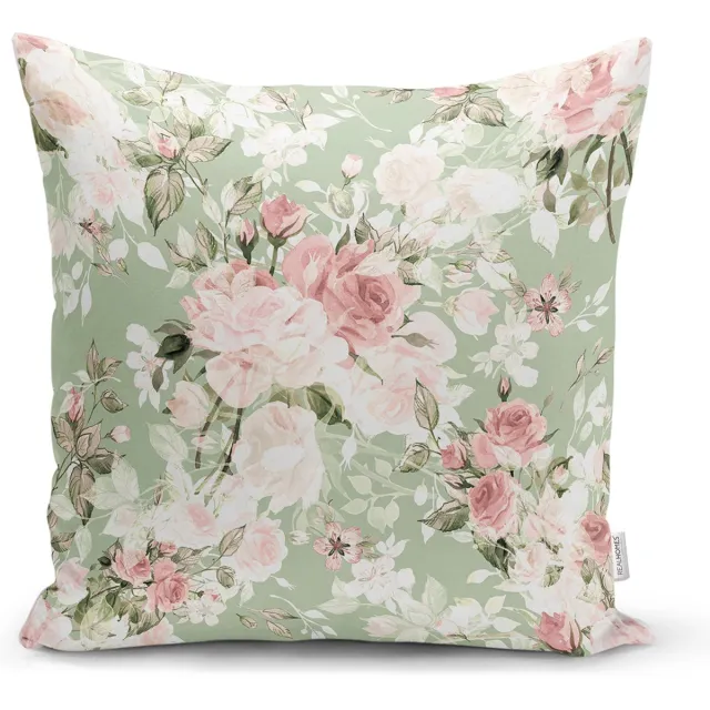 De Groen Home BLOEM - Sierkussen Velvet - 50x50 cm - Pastel bloemen - Inclusief binnenkussen - Fluweel Lichtgroen