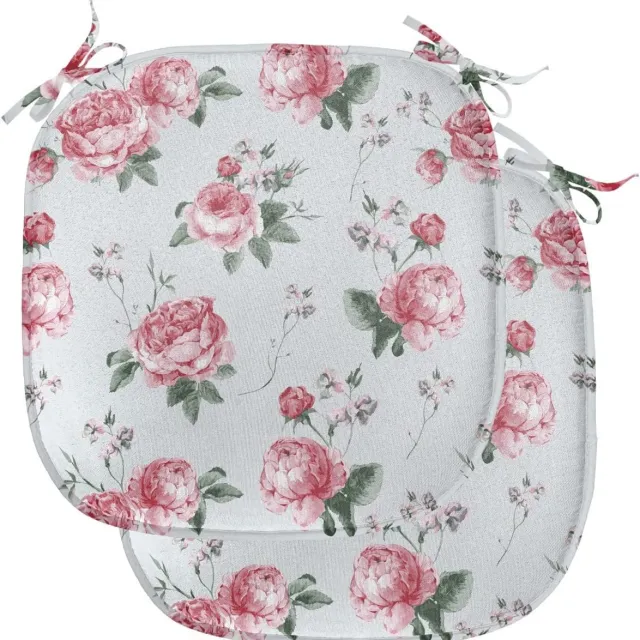 ABAKUHAUS rozenbekleding voor eetkamerstoelen, roze bloemen - Engelse flora, decoratief waterdicht kussen met banden voor keukenzitplaatsen, 40 cm x 40 cm, 2 pack, Reseda Green