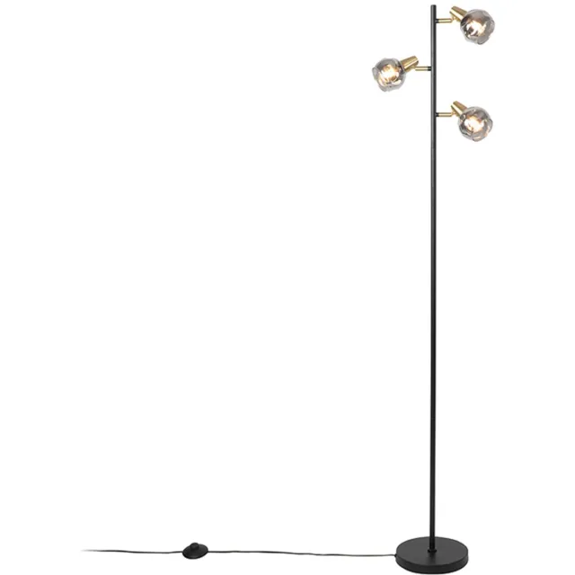 QAZQA vidro - Art Deco Vloerlamp | Staande Lamp - 3 lichts - H 150 cm - Zwart Goud - Woonkamer | Slaapkamer | Keuken
