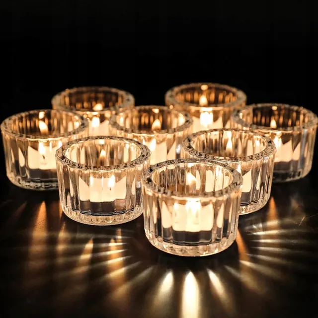 Inna (SklepikNaMedal) Set van 12 glazen waxinelichthouders, decoratief en sfeervol Transparant