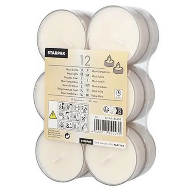 Starpak waxinelichtjes wit, 8 uur brandduur, 12 stuks