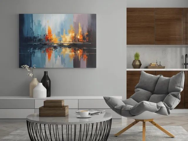 Trendex Global Canvas Schilderij - Abstracte Stad - Kunst - Wanddecoratie - 60x40x2 cm Blauw
