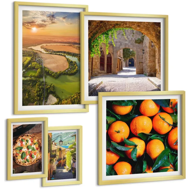 Coloray 5-Delige Schilderij Set - Natuurlandschappen Met Uitzicht Op Italiaanse Smaken - 50 x 50 cm, 20 x 30 cm En 40 x 60 cm - Muurdecoratie - Wanddecoratie - Hal - Moderne Wanddecoratie Gouden lijst