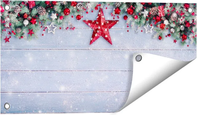 Gards Tuinposter Kerst Achtergrond met Sneeuw op Tafel - 60x30 cm - Tuindoek - Tuindecoratie - Wanddecoratie buiten - Tuinschilderij Multikleur