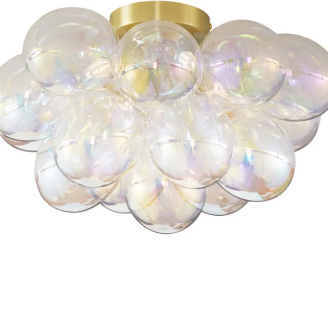 QAZQA design plafondlamp - Uvas - met regenboog glas, design, 4-lichts, 42cm, ideaal als hal, slaapkamer en woonkamer lamp Messing