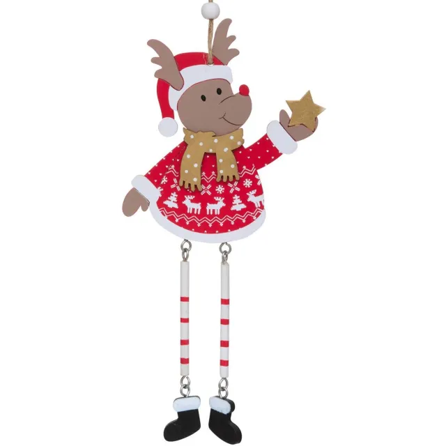 Feeric lights & Christmas Hangende dennenhouten figuur met hangende benen, 22 cm Modèle B