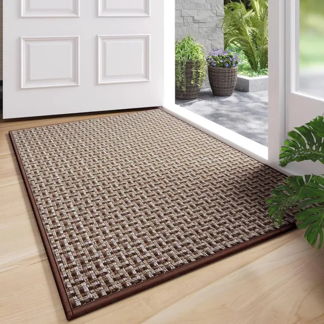 Unyqoos Dunne antislip deurmat voor binnen, vuilvangend en wasbaar, 60 x 90 cm bruin