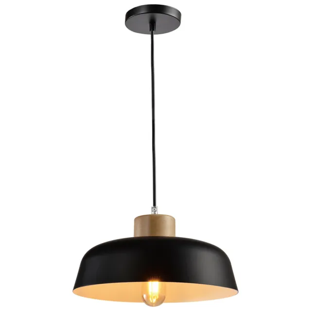 QUVIO Hanglamp Scandinavisch - Rond van metaal en hout - Diameter 30 cm - Zwart en bruin