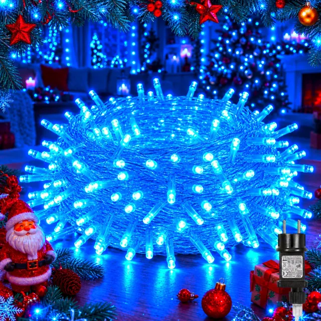 LAPAMAX Kerst Lichtsnoer Buiten IP44-Fairy Lights-LED Kerstverlichting Buiten-Lichtslinger met 8 Lichtstanden&Geheugen-Timer 6U/18U-Veilige 31V Laagspanning&Energiezuinig voor Kerstboom,Tuin&Terras-300 LED-30m-Blauw-1 Stuk