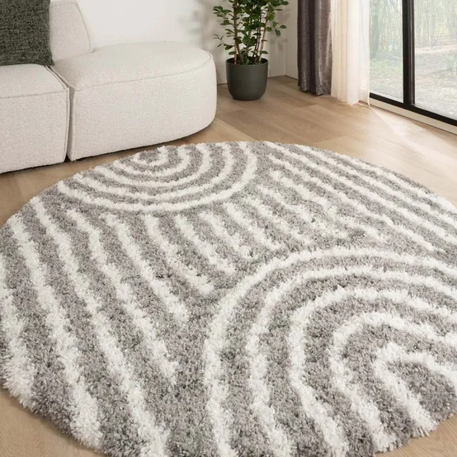 Tapeso Scandinavisch vloerkleed rond - Cozy Arch lichtgrijs 160